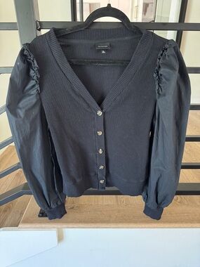Who What Wear Black Puff Sleeve Button-Front Cardigan sz med